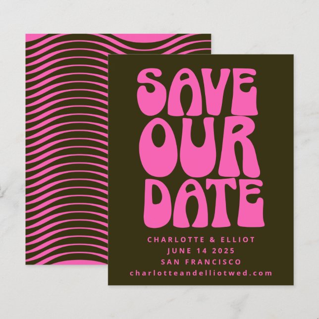 Haushalt Retro Groovy 70er Rosa Grün Save the Date (Vorne/Hinten)