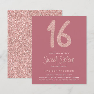 HAUSHALT Rosa Glitzer Süß 16 Einladung