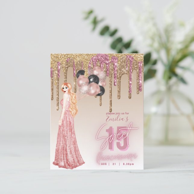 HAUSHALT Rosa Rose Gold Glitzer Quinceanera Rotes  (Stehend Vorderseite)
