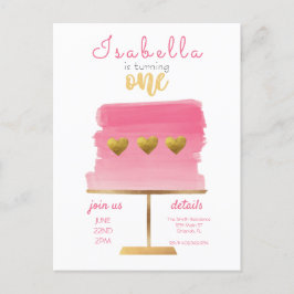 Haushalt | Rosa und Gold Einladung zum ersten Gebu Postkarte