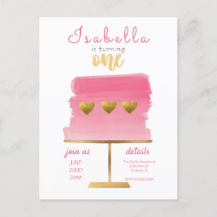 Haushalt   Rosa und Gold Einladung zum ersten Gebu Postkarte