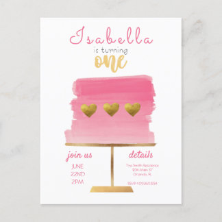 Haushalt | Rosa und Gold Einladung zum ersten Gebu Postkarte
