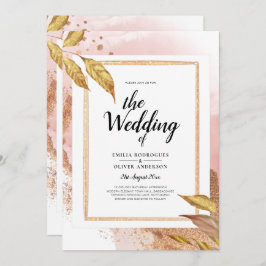 HAUSHALT Rose Gold Blätter Hochzeitsstipendium QR- Einladung
