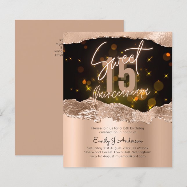 HAUSHALT Rose Gold Foil Glitzer Quinceanera 15. (Vorne/Hinten)