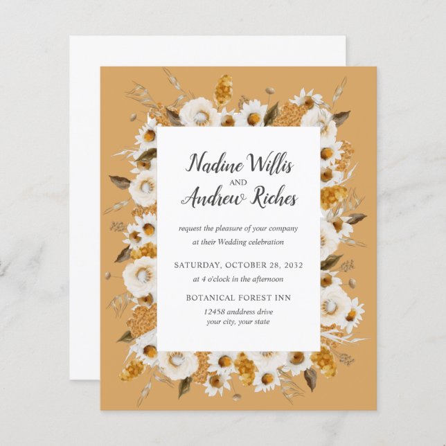 Haushalt rustikale Chamomile Mimosa Rahmen Hochzei (Vorne/Hinten)