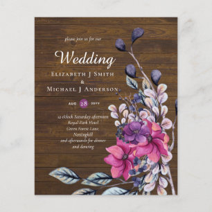 HAUSHALT Rustikale Fuchsia Floral Woodland Hochzei Flyer
