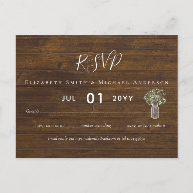 Haushalt Rustikales Gypsophila Mason Jar Wedding R Postkarte (Vorderseite)