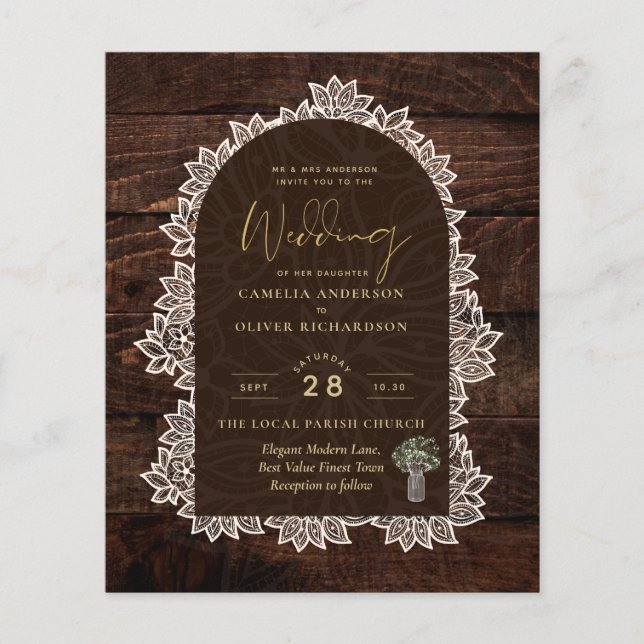 HAUSHALT Rustikales Waldland Hochzeit Holz Spitze  Flyer (Vorne)