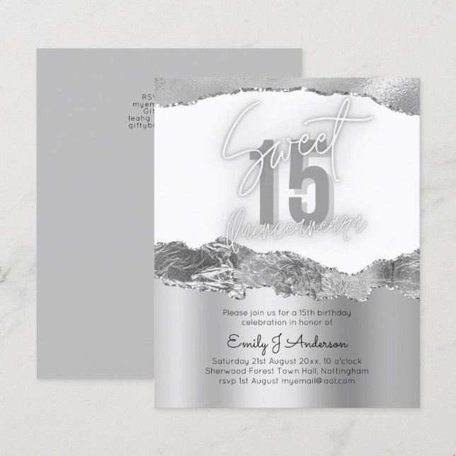 HAUSHALT Silberstreifen Glitzer Quinceanera 15. Mä (Vorne/Hinten)