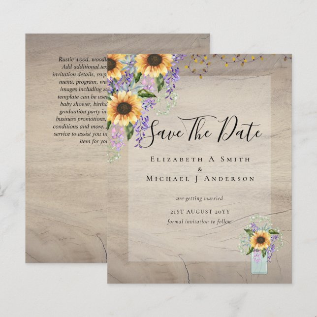 HAUSHALT SPAREN DIE DATEN Rustikale Sonnenblumen L (Vorne/Hinten)