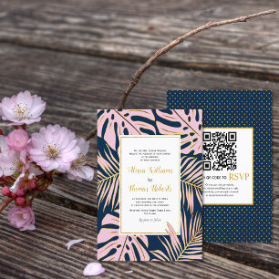 HAUSHALT Tropische Blätter QR Code Hochzeitseinlad