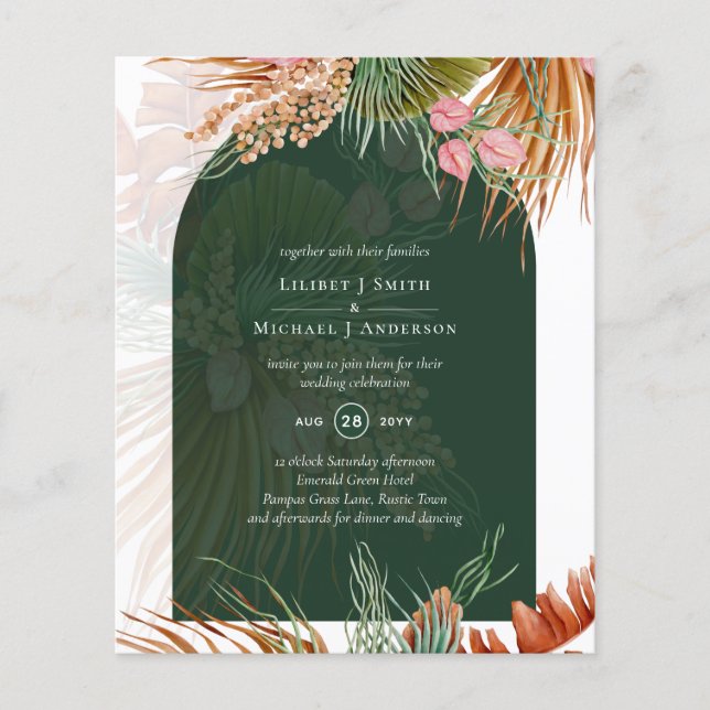 HAUSHALT Tropische Pampas Grüne Hochzeit Flyer (Vorne)