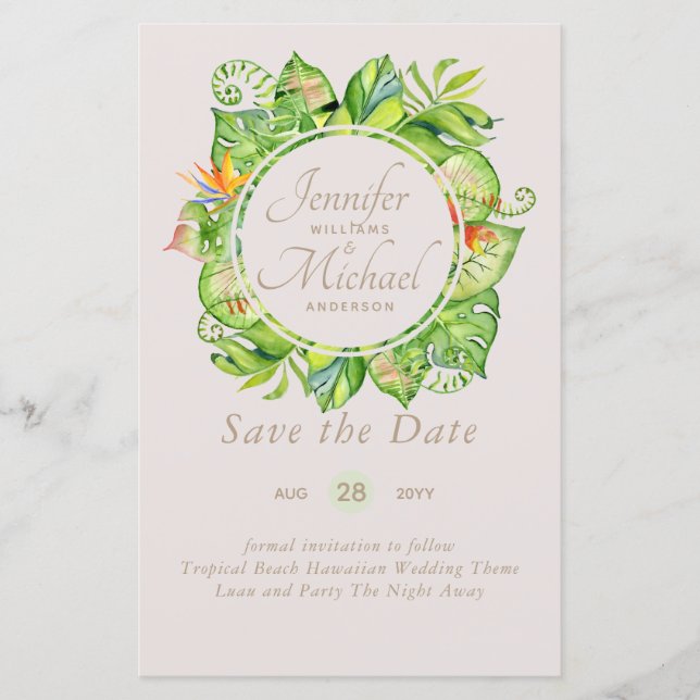 HAUSHALT Tropischer Leaf Hawaiian Luau Hochzeit (Vorderseite)