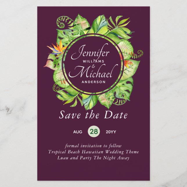HAUSHALT Tropischer Leaf Hawaiian Luau Hochzeit (Vorderseite)