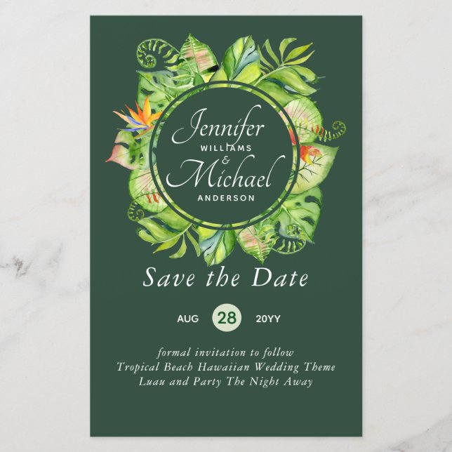 HAUSHALT Tropischer Leaf Hawaiian Luau Hochzeit (Vorderseite)