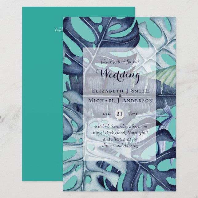 HAUSHALT Tropisches Leaf Blue Aquamarine Hochzeit  (Vorne/Hinten)
