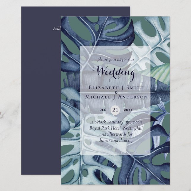 HAUSHALT Tropisches Leaf Blue Aquamarine Hochzeit  (Vorne/Hinten)