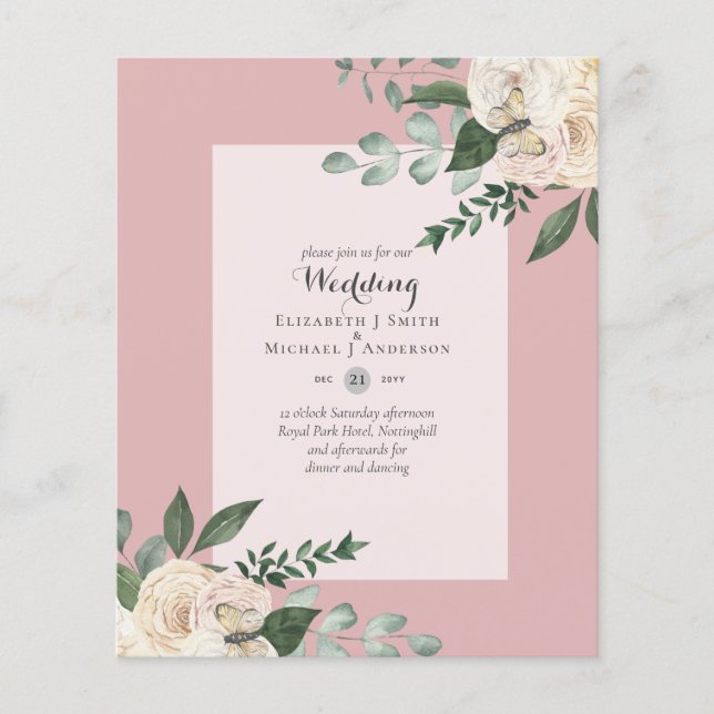 HAUSHALT Weiße Rosen Hochzeit Einladungen billigst Flyer (Vorne)