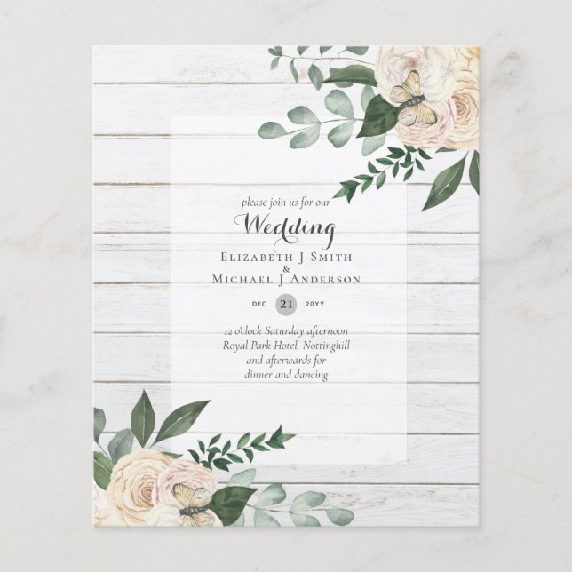HAUSHALT Weiße Rosen Hochzeit Einladungen billigst Flyer (Vorne)