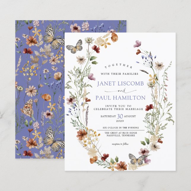 Haushalt - Wilde Blume Einladung zur Hochzeit (Vorne/Hinten)