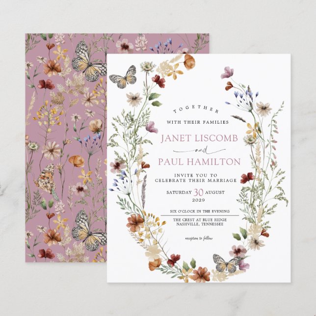 Haushalt - Wilde Blume Einladung zur Hochzeit (Vorne/Hinten)