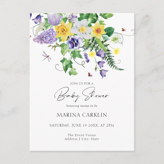 Haushaltsartikel und Wildblumen Kinderdusche Postkarte (Vorderseite)