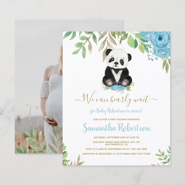 Haushaltsbear Blue Baby Dusche Foto Einladung (Vorne/Hinten)