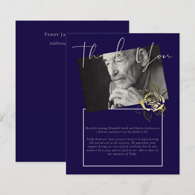 HAUSHALTSBegräbnis Danke Foto Navy Blue Gold (Vorne/Hinten)