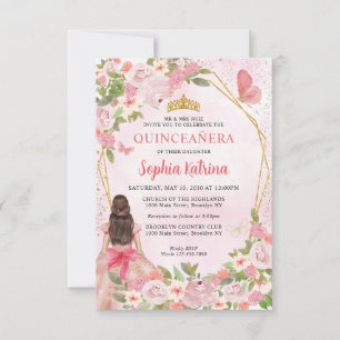 Haushaltsblass Rosa Gold BlumenPrinzessin Quinceañ Mitteilungskarte
