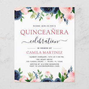 Haushaltsblass Rosa Navy Blütenblume Quinceanera Flyer