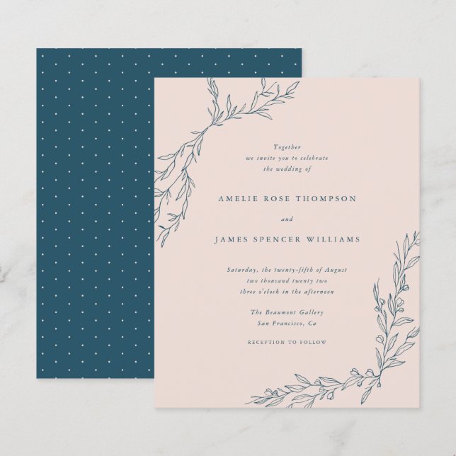 Haushaltsblush & Navy Hand gezeichnet Botanische H (Vorne/Hinten)