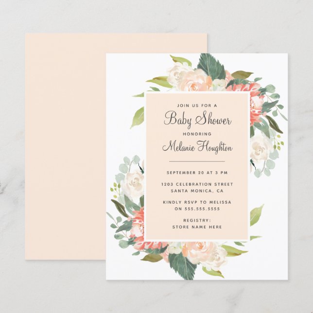Haushaltsblush & Peach Wasserfarbe Blumenkissen Ba (Vorne/Hinten)