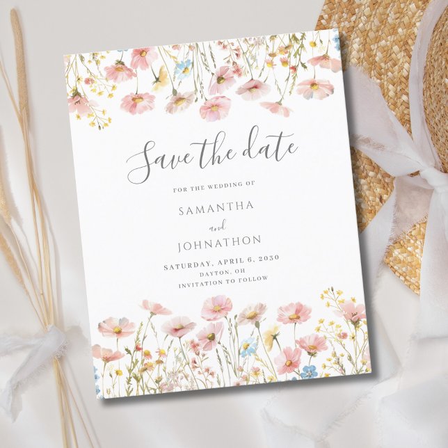 Haushaltsblush Pink Wildblume Hochzeit speichern D Flyer (Von Creator hochgeladen)