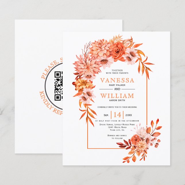 HAUSHALTSbogen und Blume QR-Hochzeit im Herbst (Vorne/Hinten)