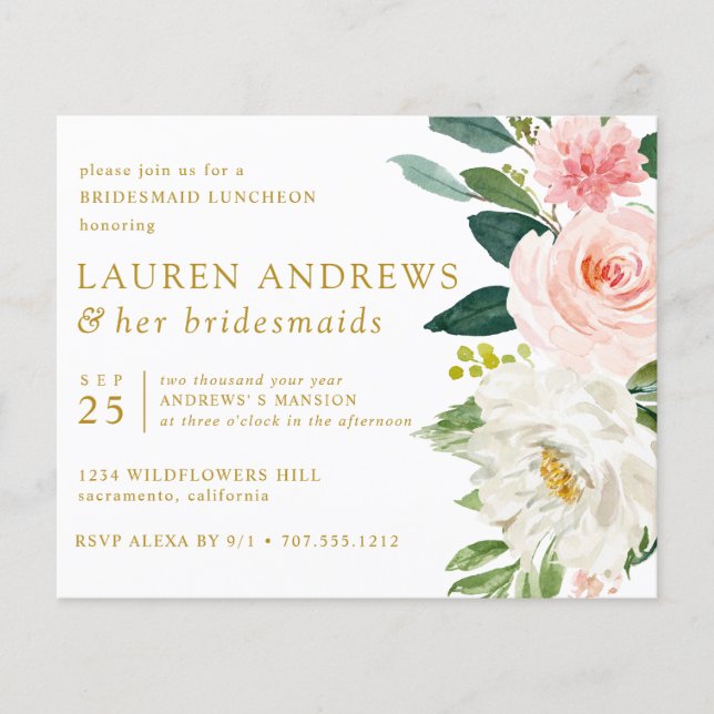 HAUSHALTSCHIC Blush Floral Gold Bridesmaid Luncheo (Vorderseite)
