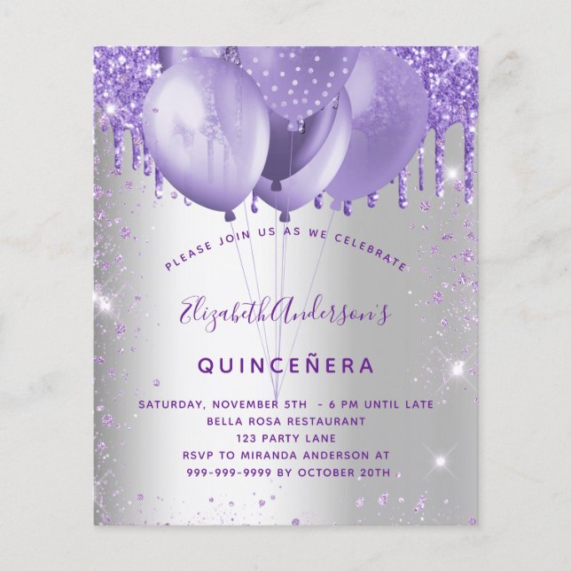 Haushaltseinladung für Silberviolette Quinceanera Flyer (Vorne)