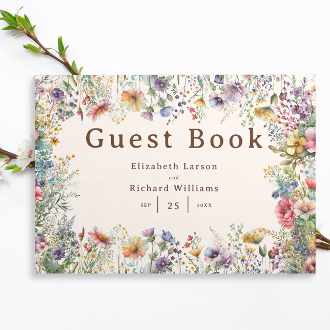 Haushaltsfarbige Wildblume Blumenfarbe Gästebuch (Budget Colorful Wildflower Floral Watercolor Wedding)
