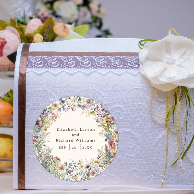 Haushaltsfarbige Wildblume Blumenfarbe Runder Aufkleber (Budget Colorful Wildflower Floral Watercolor Wedding)