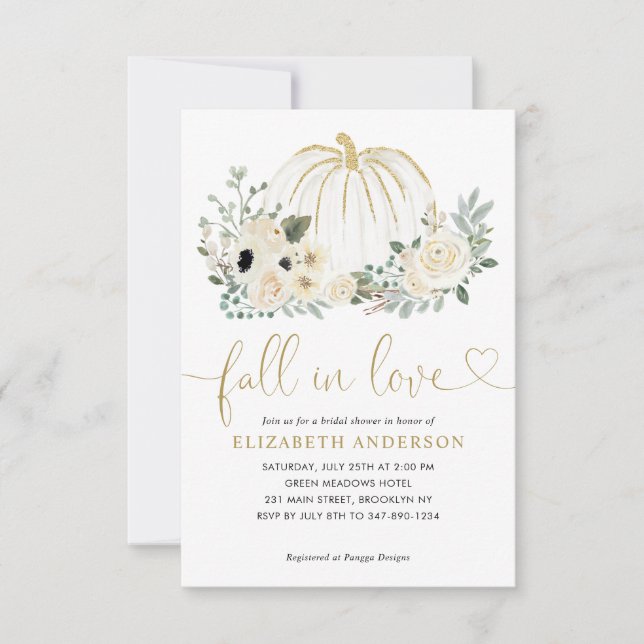 Haushaltsfloraler Fall von Liebe Pumpkin-Brautpart Mitteilungskarte (Vorderseite)