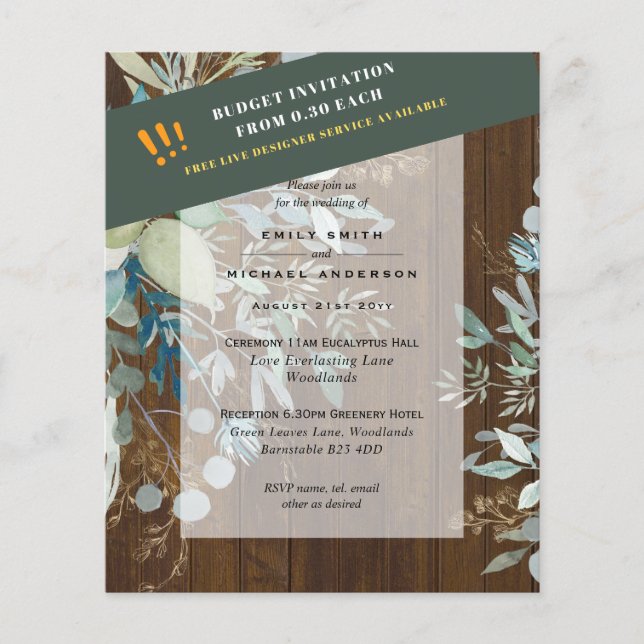 HAUSHALTSGlassgrün Eukalyptus-Blätter Hochzeit Flyer (Vorne)