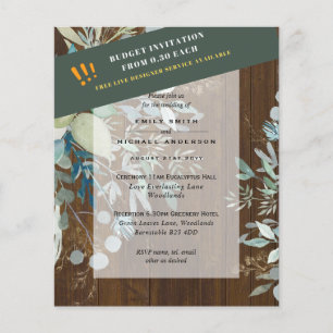 HAUSHALTSGlassgrün Eukalyptus-Blätter Hochzeit Flyer