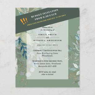 HAUSHALTSGlassgrün Eukalyptus-Blätter Hochzeit Flyer