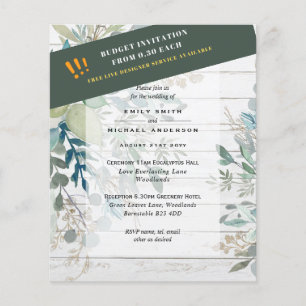 HAUSHALTSGlassgrün Eukalyptus-Blätter Hochzeit Flyer