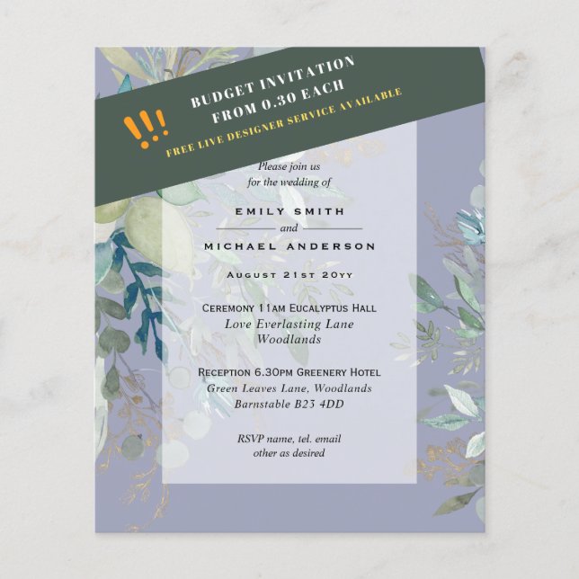 HAUSHALTSGlassgrün Eukalyptus-Blätter Hochzeit Flyer (Vorne)
