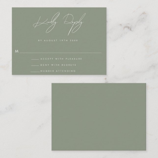 HAUSHALTSKARTE Grüne Minimalistische Hochzeitkarte Mitteilungskarte (Vorne/Hinten)