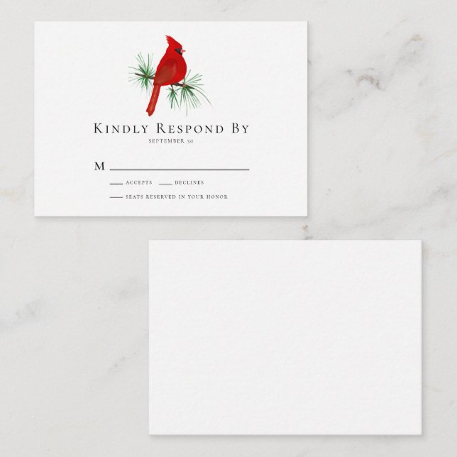 HAUSHALTSKARTE Kardinal Hochzeit RSVP Mitteilungskarte (Vorne/Hinten)