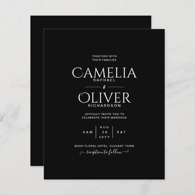 HAUSHALTSklassische Schwarz-weiße MONOCHROME Hochz (Vorne/Hinten)