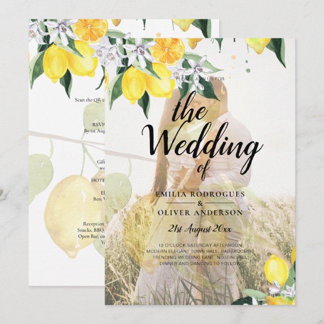 HAUSHALTSKONTROLLE - 1 FOTO OVERLAY Lemons Wedding Einladung (Vorne/Hinten)