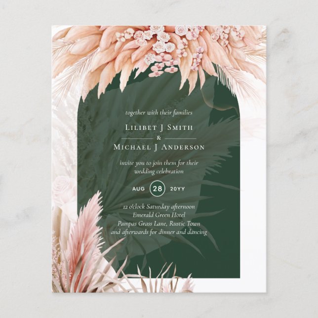 HAUSHALTSkoralle Pampas Grass Green Wedding Flyer (Vorne)