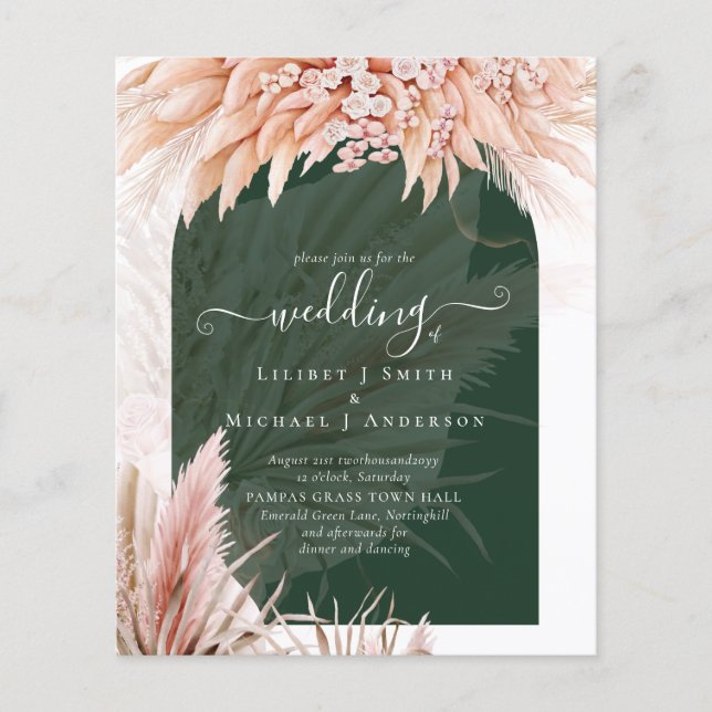 HAUSHALTSkoralle Pampas Grass Green Wedding Flyer (Vorne)